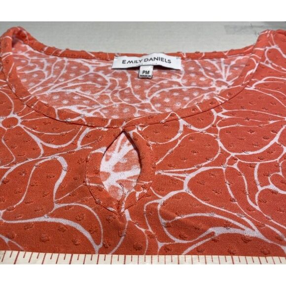 Emily Daniels Coral Floral Print Textured Tunic Top with Keyhole Neckline SizePM - Picture 7 of 10